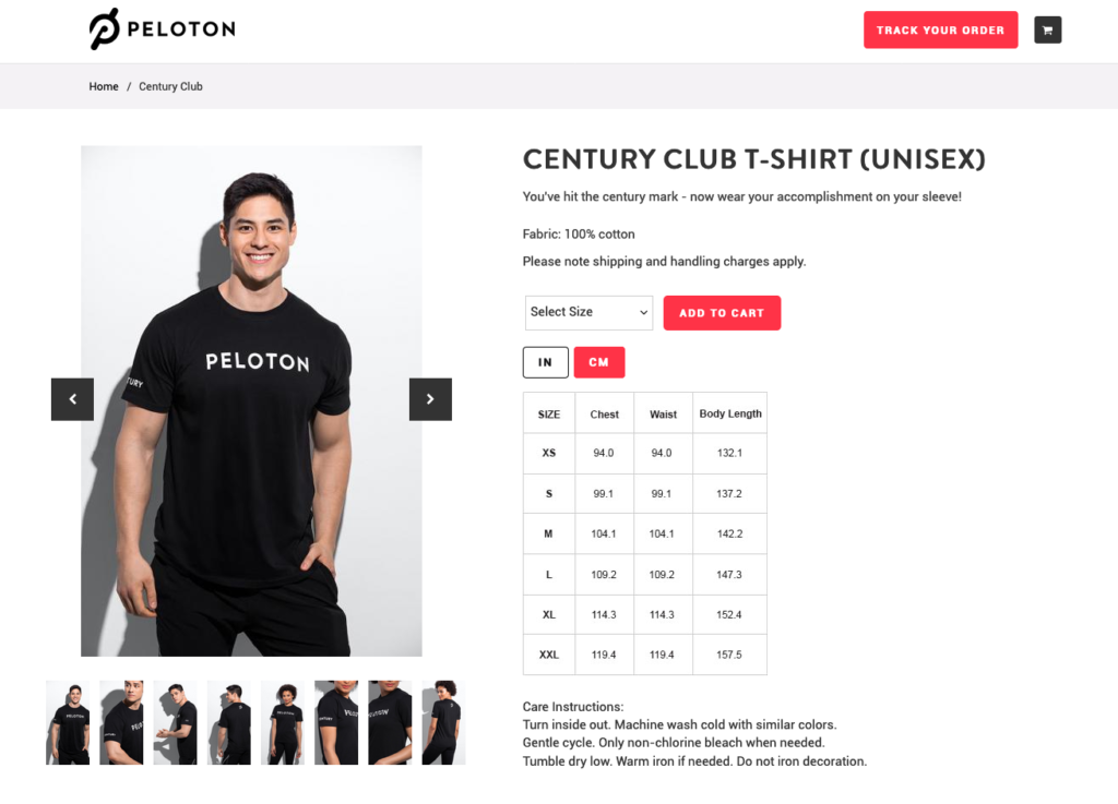 Peloton Century Club T-Shirt Bestellung